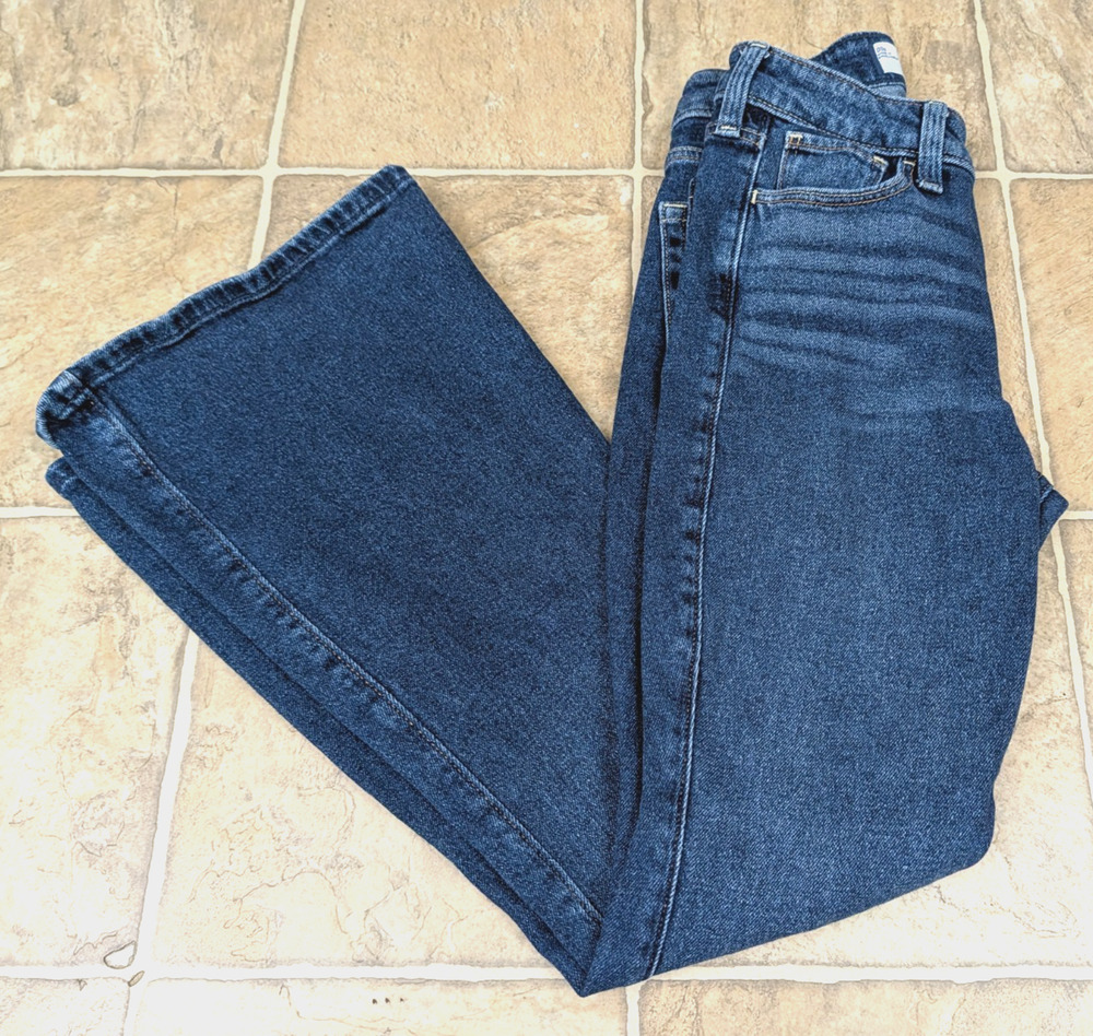 Hollister sz 00S 24 Short Jeans high rise Flare zipper fly pockets blue 0638